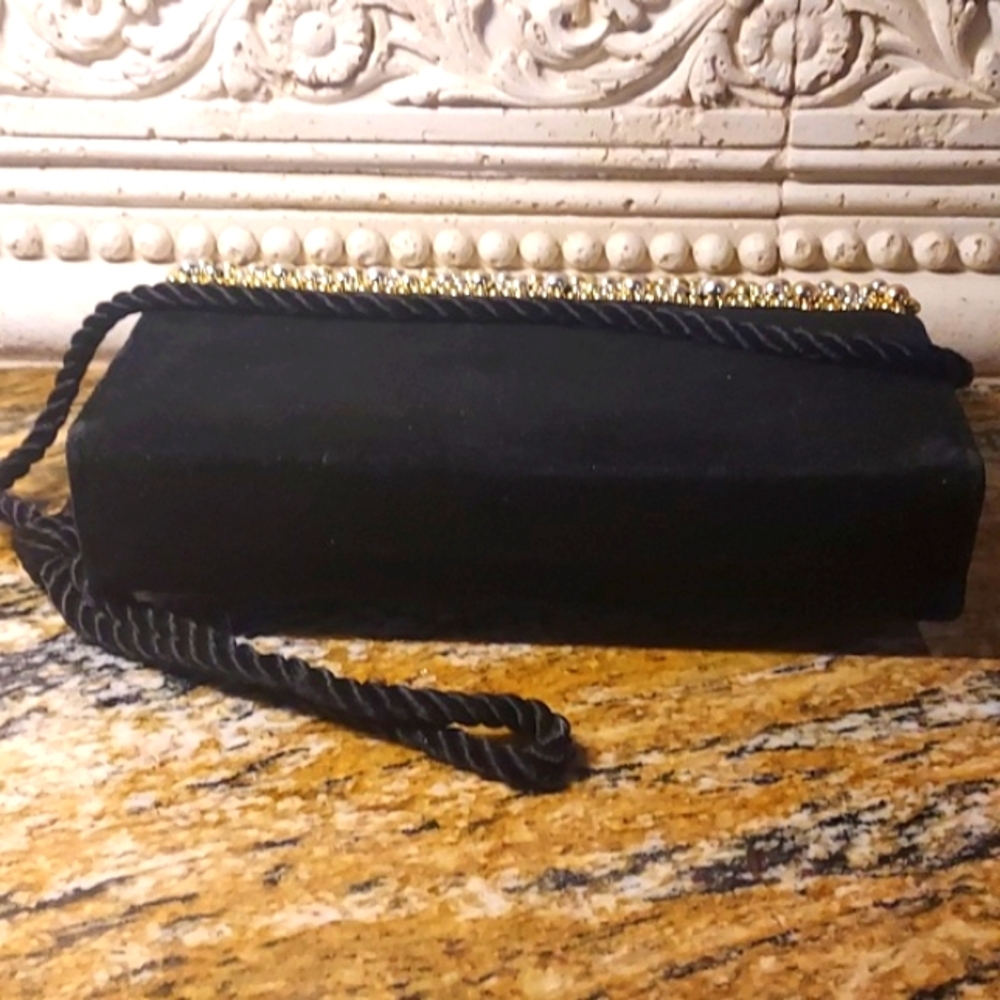 Evening Shoulder/Cluch Velvet with Gold & Silver beads, Velvet Braided Rope Bag. - Picture 6 of 7
